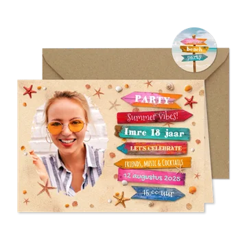 Uitnodigingskaart verjaardag summer beach party wegwijzers